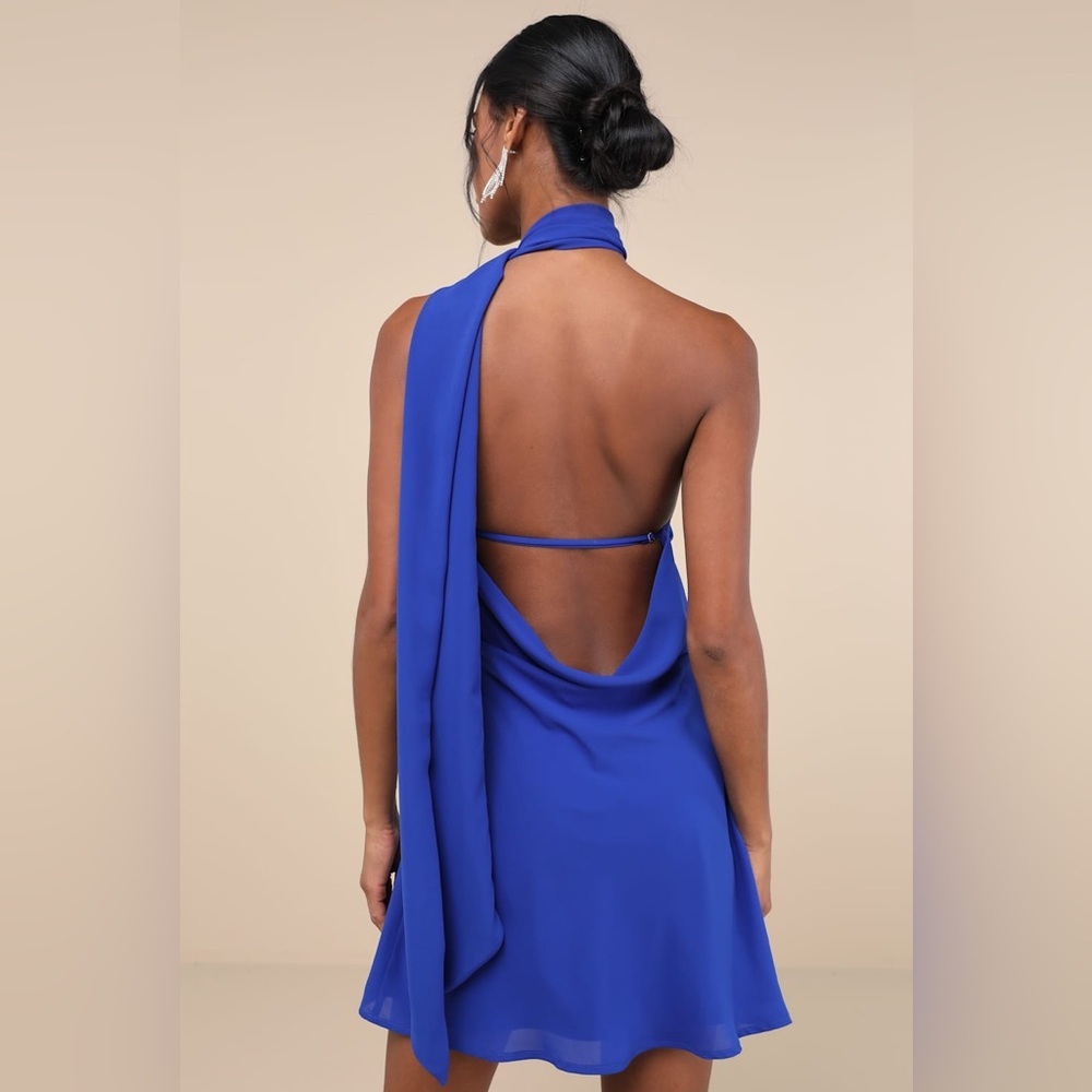 LULU'S Isloda Blue One Shoulder
Backless Sash Mini Dress - Picture 4 of 6